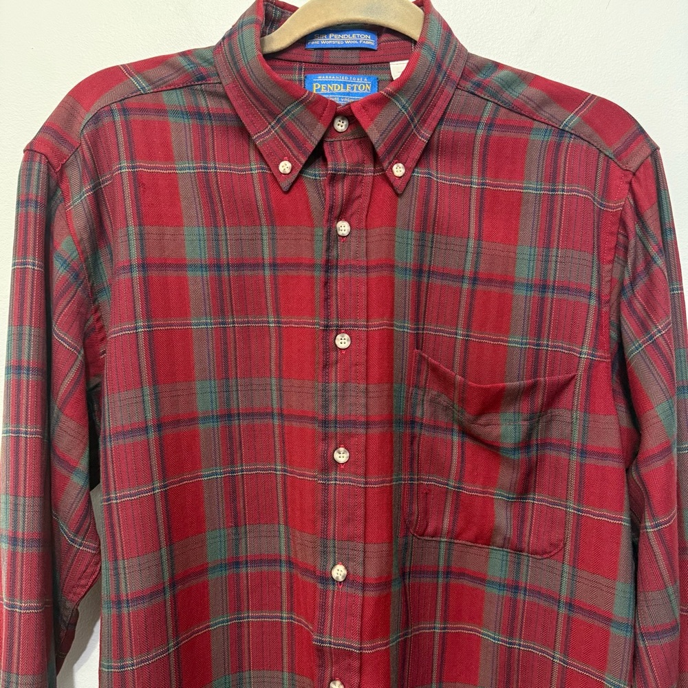 Pendleton Fine Worsted Wool Button Down Red Plaid… - image 2